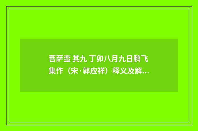 菩萨蛮 其九 丁卯八月九日鹏飞集作（宋·郭应祥）释义及解释