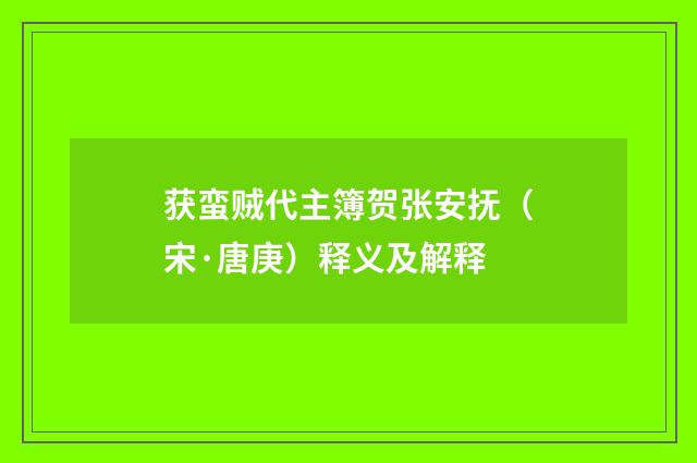 获蛮贼代主簿贺张安抚（宋·唐庚）释义及解释