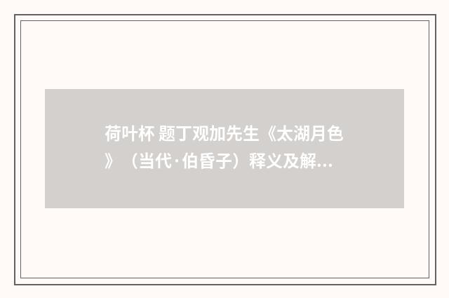 荷叶杯 题丁观加先生《太湖月色》（当代·伯昏子）释义及解释