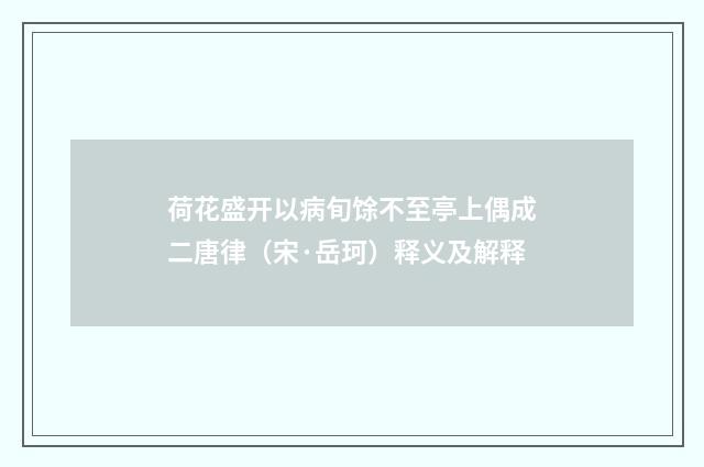 荷花盛开以病旬馀不至亭上偶成二唐律（宋·岳珂）释义及解释