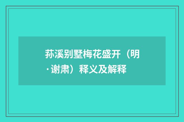 荪溪别墅梅花盛开（明·谢肃）释义及解释