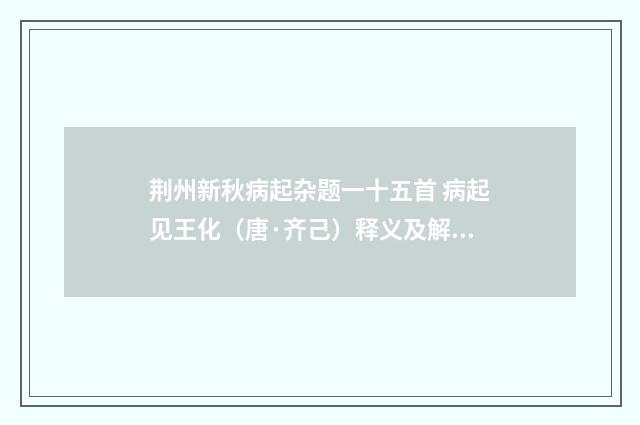 荆州新秋病起杂题一十五首 病起见王化（唐·齐己）释义及解释