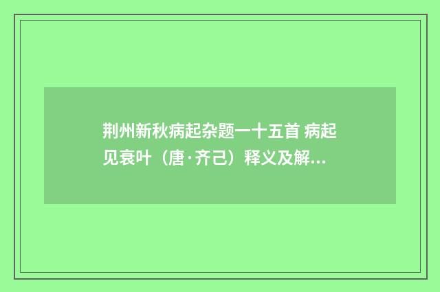 荆州新秋病起杂题一十五首 病起见衰叶（唐·齐己）释义及解释