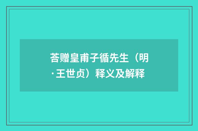 荅赠皇甫子循先生（明·王世贞）释义及解释