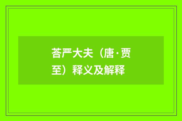 荅严大夫（唐·贾至）释义及解释