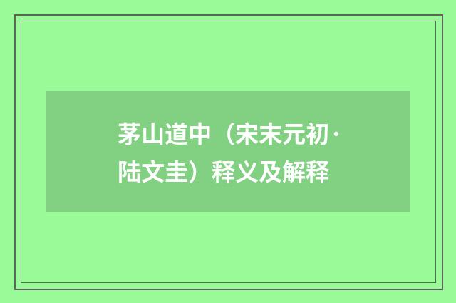 茅山道中（宋末元初·陆文圭）释义及解释