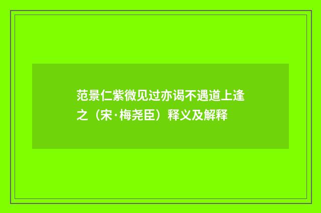 范景仁紫微见过亦谒不遇道上逢之（宋·梅尧臣）释义及解释
