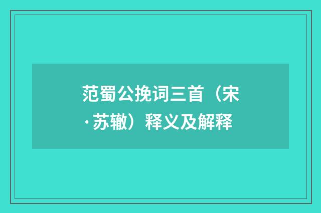 范蜀公挽词三首（宋·苏辙）释义及解释