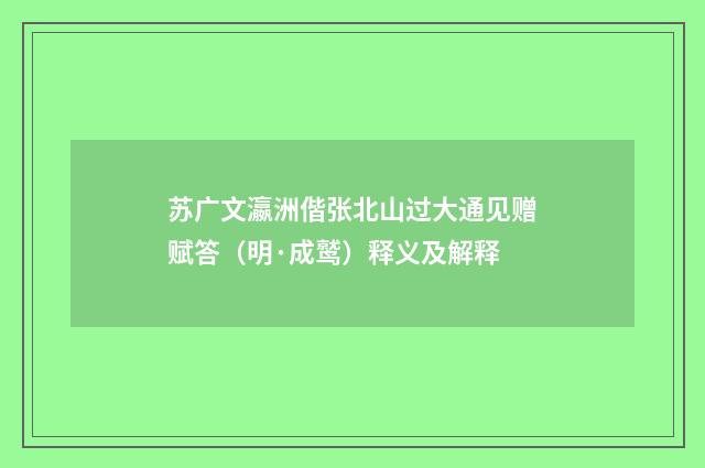 苏广文瀛洲偕张北山过大通见赠赋答（明·成鹫）释义及解释