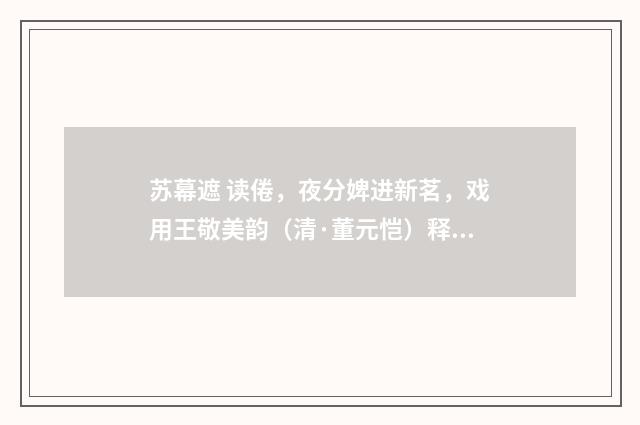 苏幕遮 读倦，夜分婢进新茗，戏用王敬美韵（清·董元恺）释义及解释