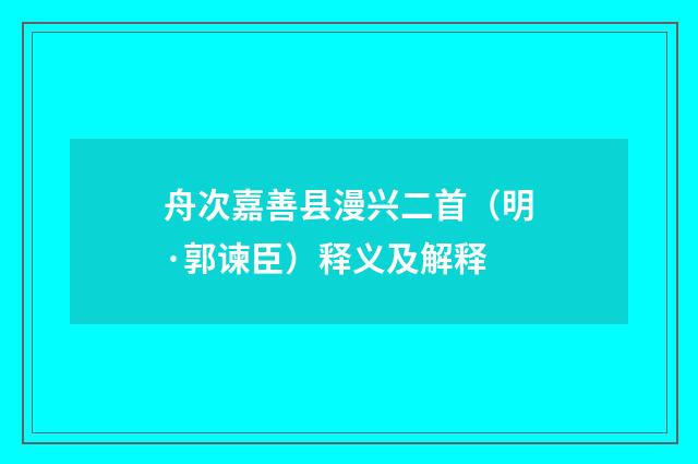 舟次嘉善县漫兴二首（明·郭谏臣）释义及解释