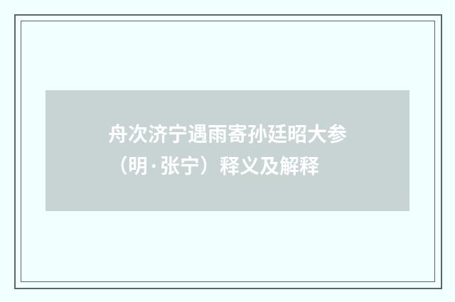 舟次济宁遇雨寄孙廷昭大参（明·张宁）释义及解释