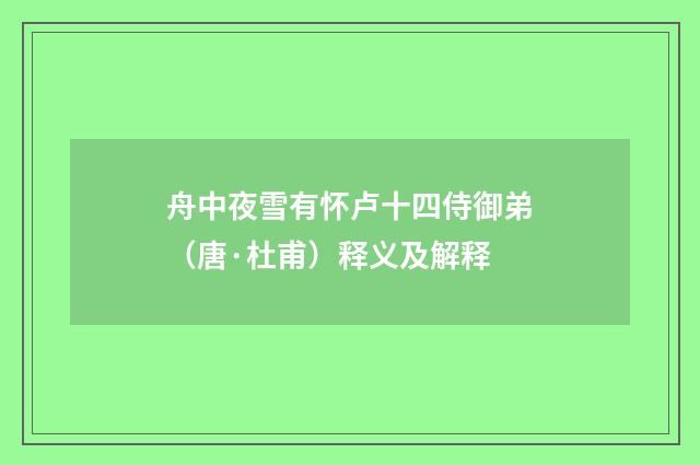 舟中夜雪有怀卢十四侍御弟（唐·杜甫）释义及解释