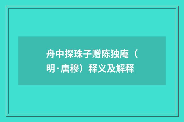 舟中探珠子赠陈独庵（明·唐穆）释义及解释
