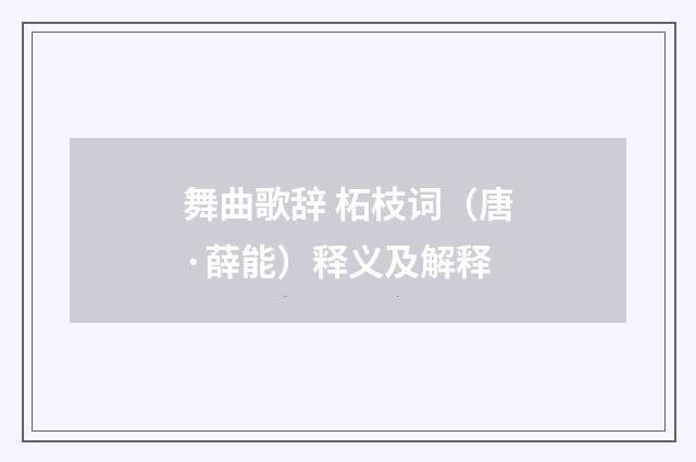 舞曲歌辞 柘枝词（唐·薛能）释义及解释