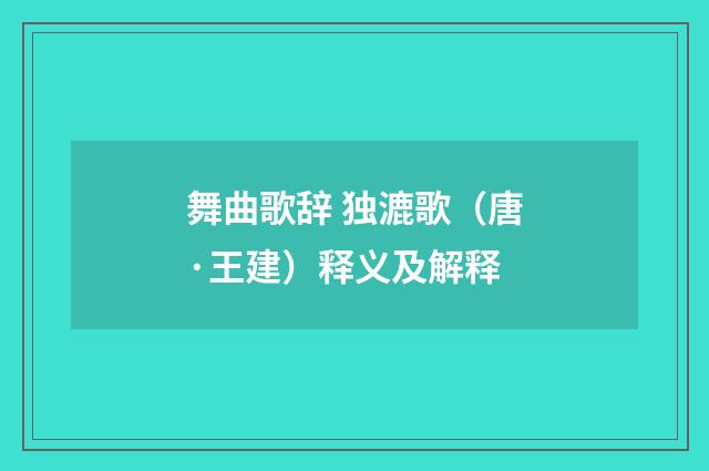 舞曲歌辞 独漉歌（唐·王建）释义及解释