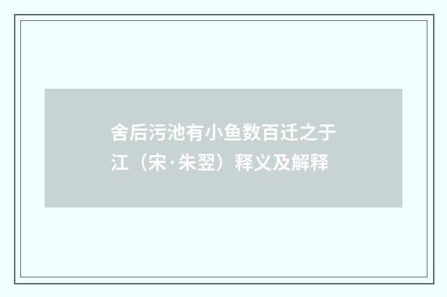 舍后污池有小鱼数百迁之于江（宋·朱翌）释义及解释