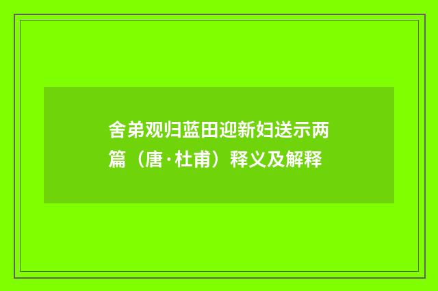 舍弟观归蓝田迎新妇送示两篇（唐·杜甫）释义及解释