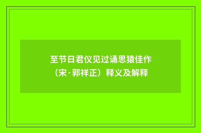 至节日君仪见过诵思猿佳作（宋·郭祥正）释义及解释