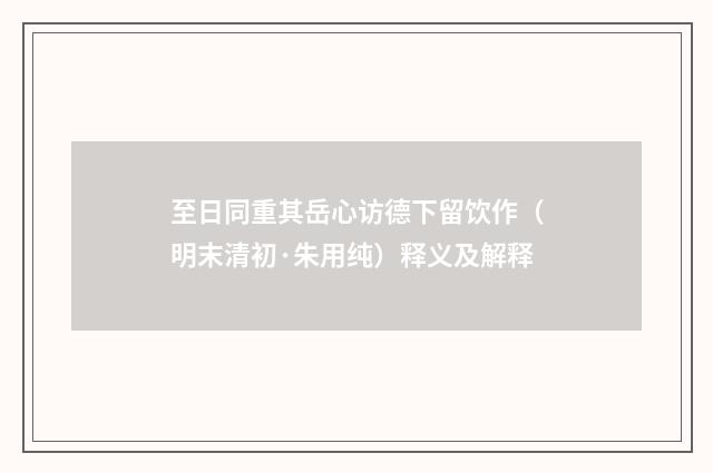 至日同重其岳心访德下留饮作（明末清初·朱用纯）释义及解释