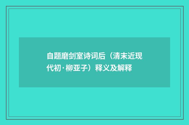 自题磨剑室诗词后（清末近现代初·柳亚子）释义及解释
