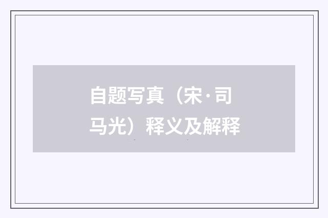 自题写真（宋·司马光）释义及解释