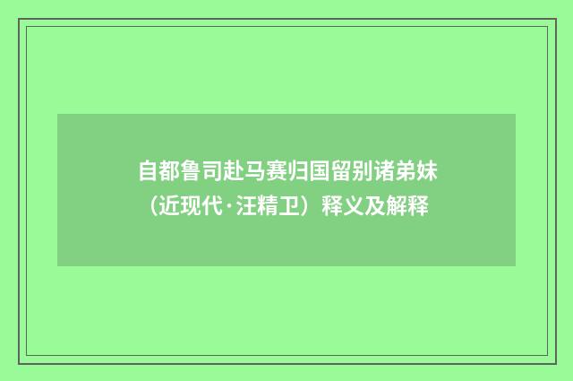自都鲁司赴马赛归国留别诸弟妹（近现代·汪精卫）释义及解释