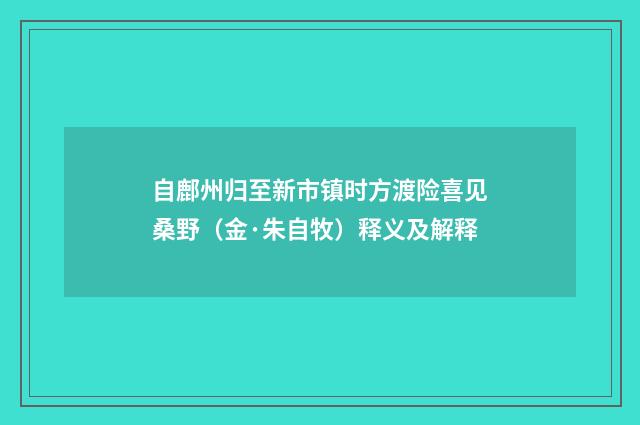 自鄜州归至新市镇时方渡险喜见桑野（金·朱自牧）释义及解释