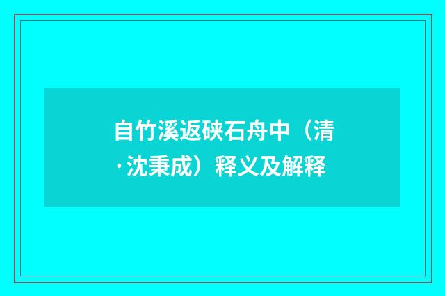 自竹溪返硖石舟中（清·沈秉成）释义及解释