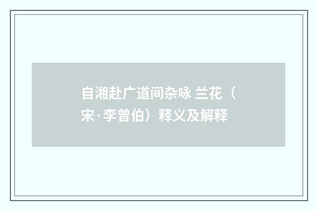 自湘赴广道间杂咏 兰花（宋·李曾伯）释义及解释