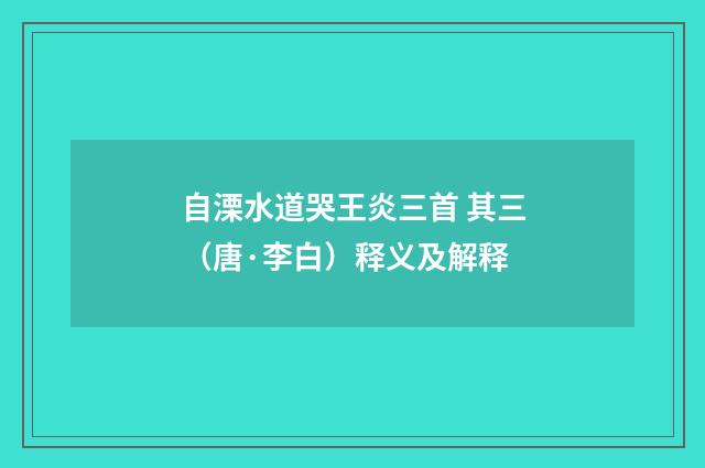 自溧水道哭王炎三首 其三（唐·李白）释义及解释