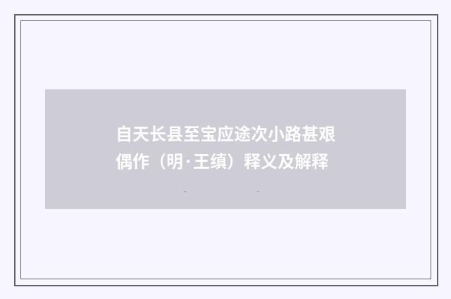 自天长县至宝应途次小路甚艰偶作（明·王缜）释义及解释