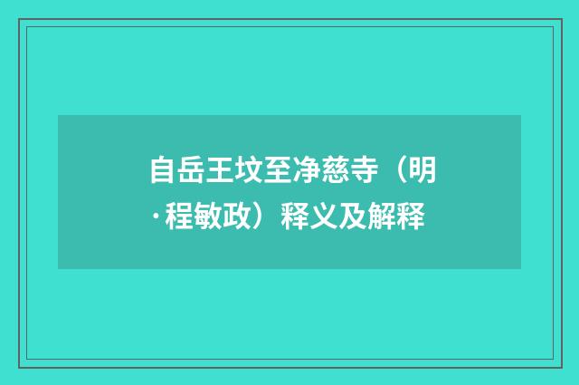 自岳王坟至净慈寺（明·程敏政）释义及解释