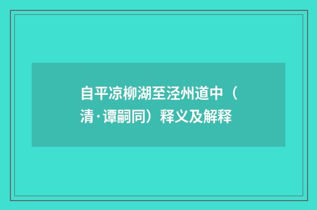 自平凉柳湖至泾州道中（清·谭嗣同）释义及解释
