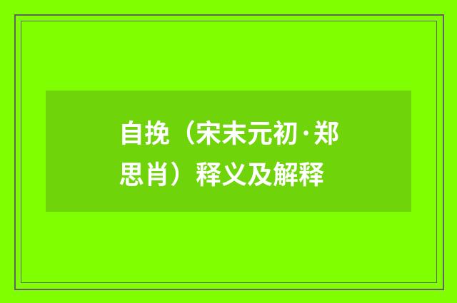 自挽（宋末元初·郑思肖）释义及解释