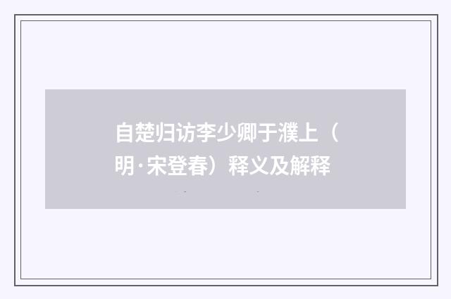 自楚归访李少卿于濮上（明·宋登春）释义及解释