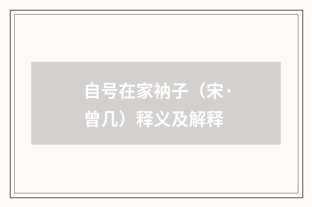 自号在家衲子（宋·曾几）释义及解释