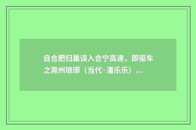 自合肥归巢误入合宁高速，即驱车之滁州琅琊（当代·潘乐乐）释义及解释