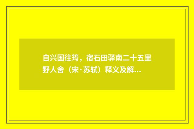 自兴国往筠，宿石田驿南二十五里野人舍（宋·苏轼）释义及解释