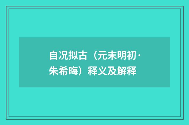 自况拟古（元末明初·朱希晦）释义及解释