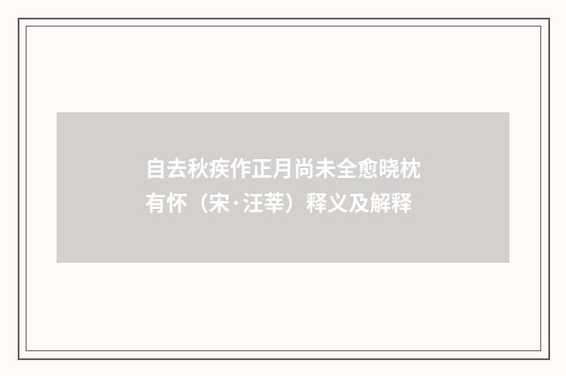 自去秋疾作正月尚未全愈晓枕有怀（宋·汪莘）释义及解释