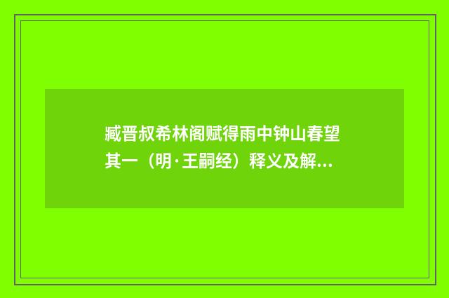 臧晋叔希林阁赋得雨中钟山春望 其一（明·王嗣经）释义及解释