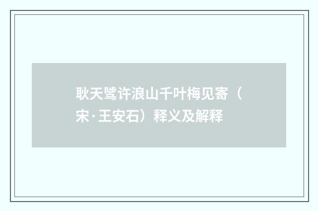 耿天骘许浪山千叶梅见寄（宋·王安石）释义及解释