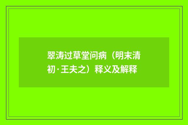 翠涛过草堂问病（明末清初·王夫之）释义及解释