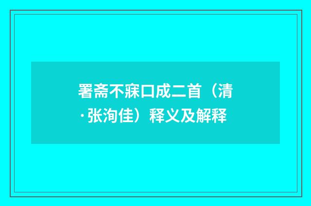 署斋不寐口成二首（清·张洵佳）释义及解释