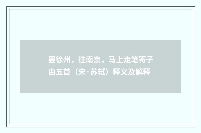 罢徐州，往南京，马上走笔寄子由五首（宋·苏轼）释义及解释