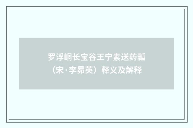 罗浮峒长宝谷王宁素送药瓢（宋·李昴英）释义及解释
