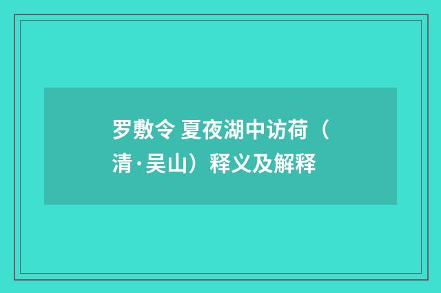 罗敷令 夏夜湖中访荷（清·吴山）释义及解释