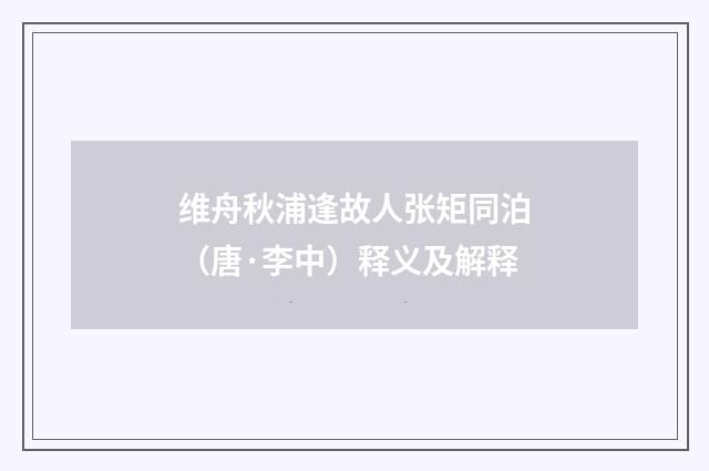 维舟秋浦逢故人张矩同泊（唐·李中）释义及解释
