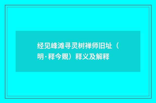 经见峰滩寻灵树禅师旧址（明·释今覞）释义及解释